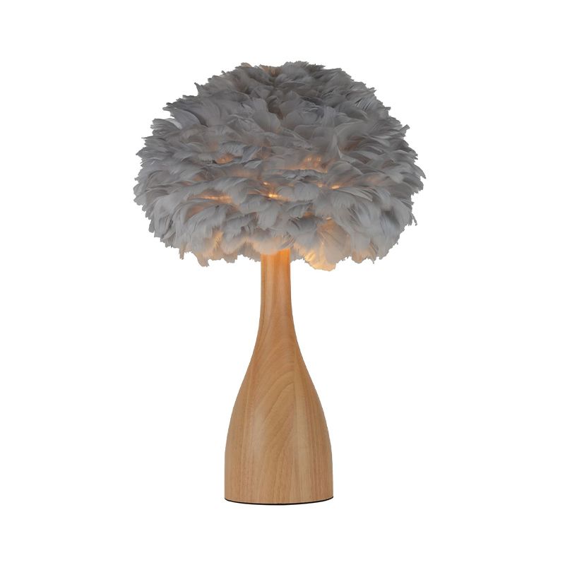 Dome/Tapered Shade Table Light Modern Feather Single Black/Pink/Cream Night Stand Lamp with Teardrop/Curved Rod/Tripod Base