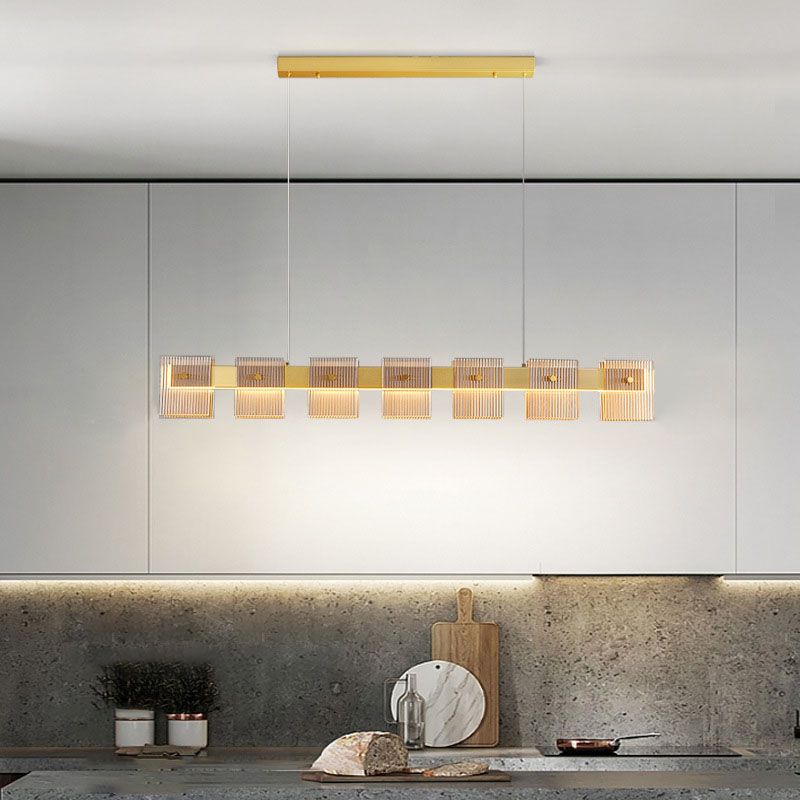 Modern Luxury LED Pendant Light Rectangular Glass Hanging Lamp for Dining Room