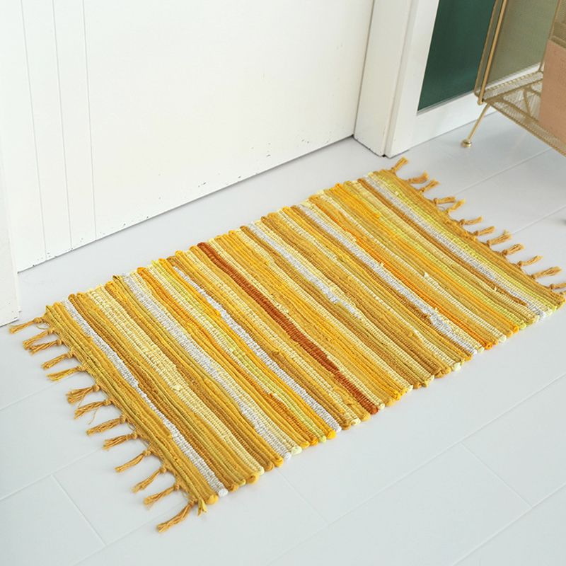 Ethnic Carpet Stripe Pattern Living Room Indoor Rug Cotton Blend Fringe Washable Indoor Rug