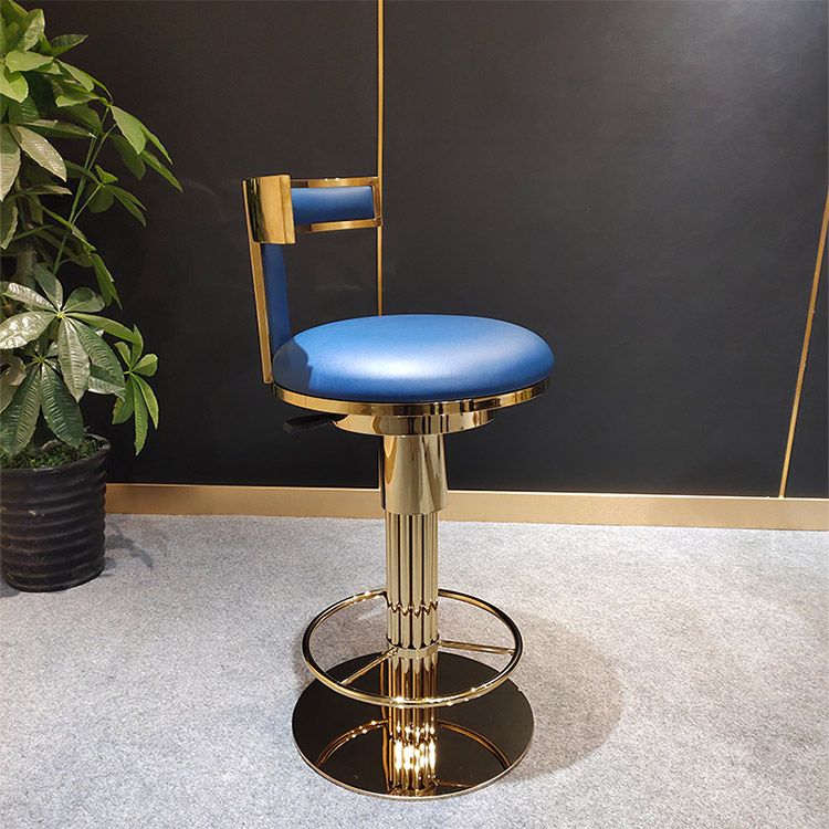 Glam Style Bar Stool Leather Backrest Bar Stools for Dining Room with Metal Base