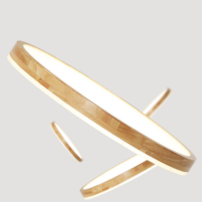 Minimalism Round Flush Mount Light Wood LED Ceiling Light for Bedroom