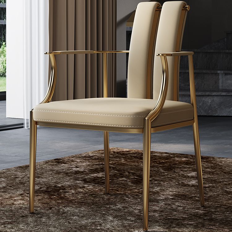 Glam Kitchen Dining Chair Gold Legs Upholstered Dining Arm Chair