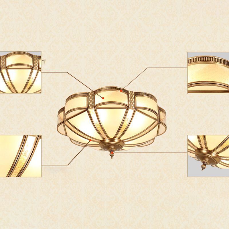 Style Colonial 1 Lumière Plafonnier En Cuivre Abat-Jour En Verre Blanc Plafonnier Chambre Salle À Manger