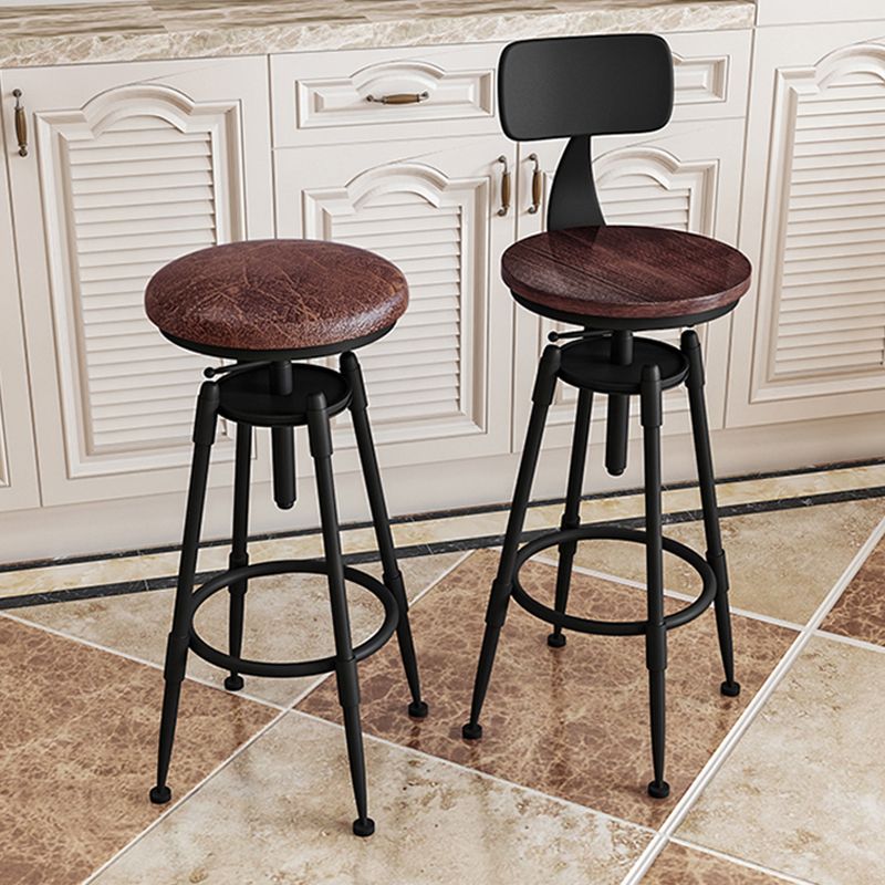 Contemporary Metal Barstool Wood Faux Leather Counter Stool in Matte Finish for Indoor