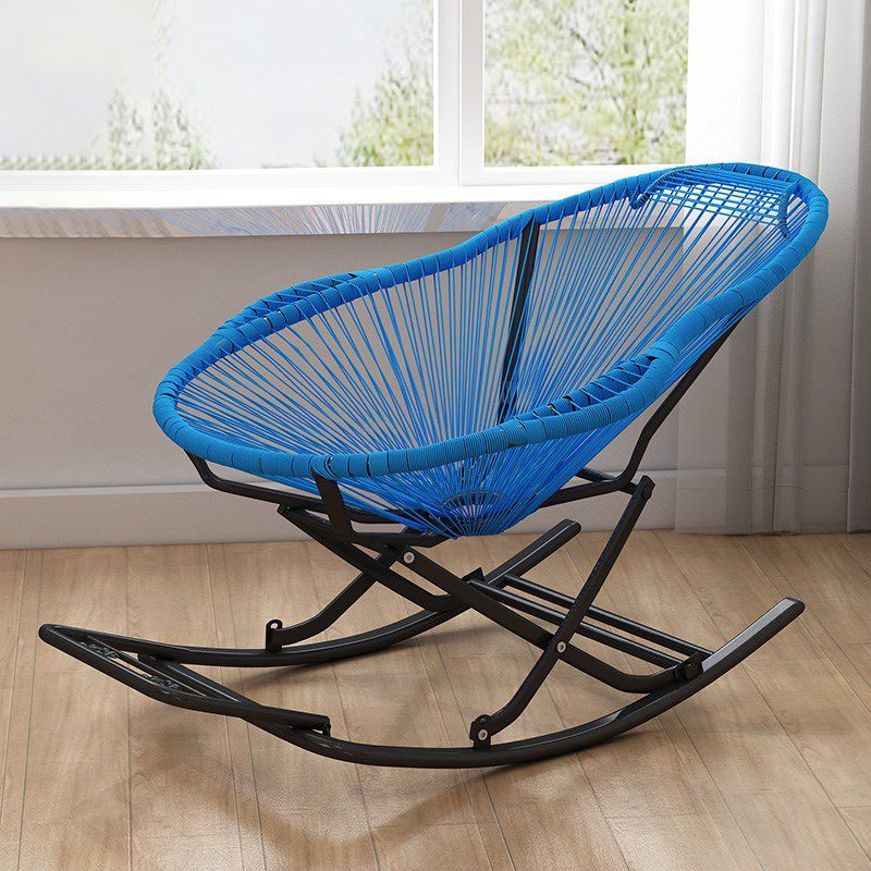 Contemporary Rocking Chair Woven Rope Rattan Rocking Chair in Living Room