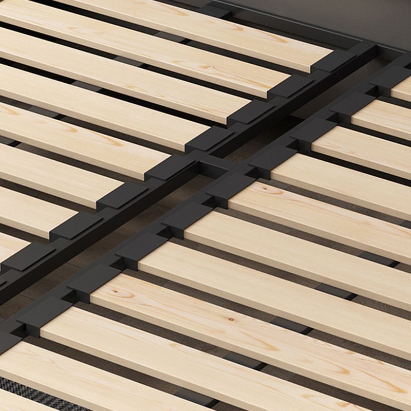 Glam wood Standard Bed Faux Leather Bed Frame with Upholstered Headboard for Bedroom