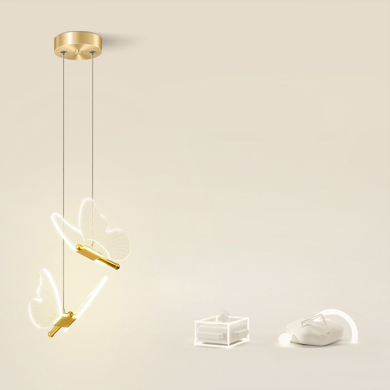 Acrylic Gold LED Pendant Light in Modern Artistic Style Wrought Iron Butterfly Hanging Lamp