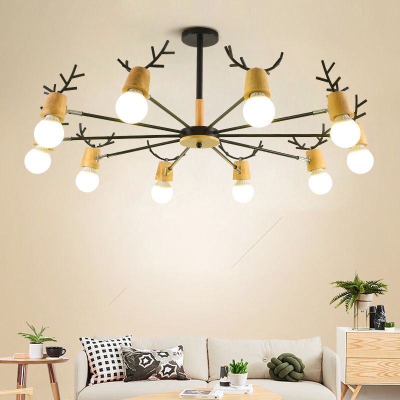 Candeliers colgantes de forma asta accesorios de iluminación de madera moderna