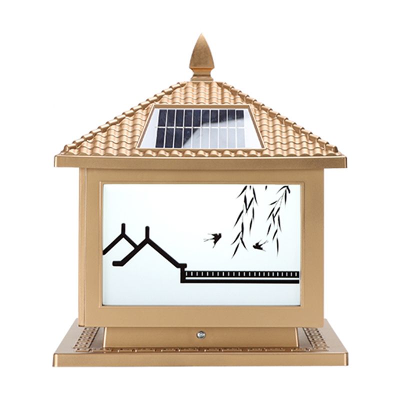 Rectangle Shape Metal Outdoor Light Modern Style 1 Light Solar Pillar Light