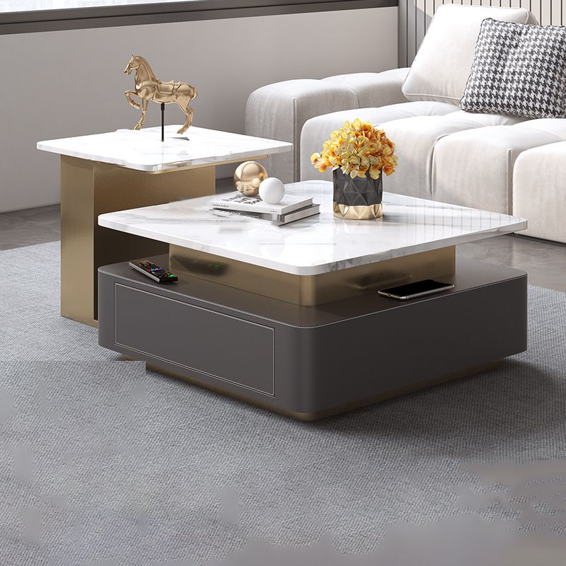 Glam Square Cocktail Table Single Stone Coffee Cocktail Table with Storage