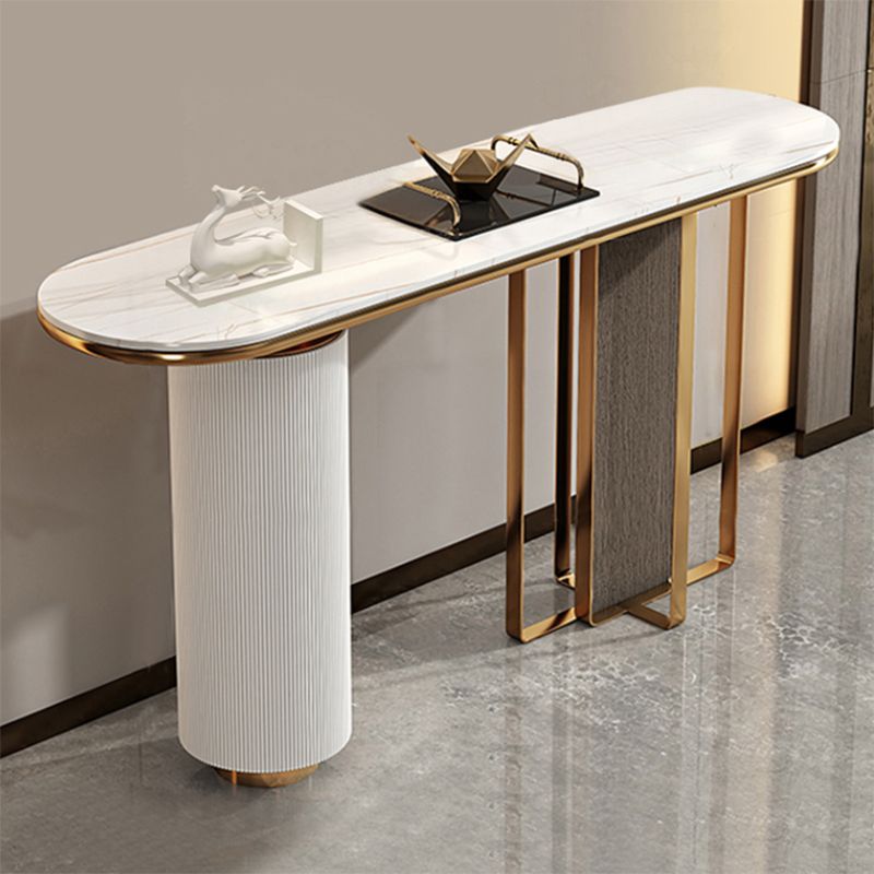 Glam Oval Console Table Stone White Console Sofa Table for Hall