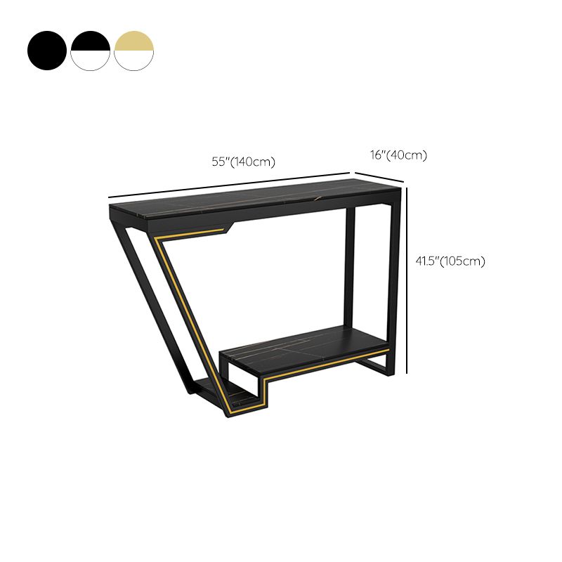 Glam Sintered Stone Bistro Bar Table Rectangle Metal Base Bar Table