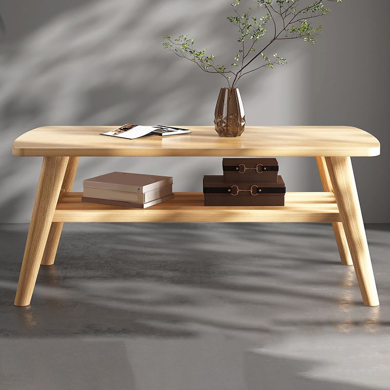 Wooden Rectangle Contemporary Coffee Table 4 Legs Single Coffee Table