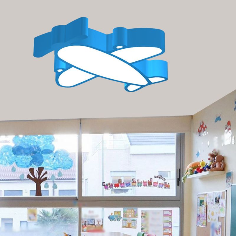 Cartoon Integrated LED Ceiling Lamp Red/Pink/Blue Plane Flush Mounted Light with Acrylic Shade
