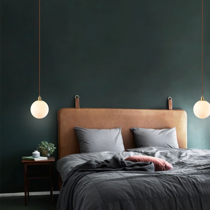 Nordic Modern Spherical Shape Pendant Light Frosted White Glass 1 Light Suspension Light for Bedroom