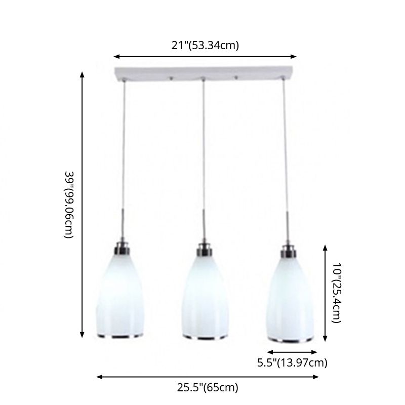 Luce a sospensione cromata minimalista a 3 luci a ciondolo di vetro opale satinato per sala da pranzo
