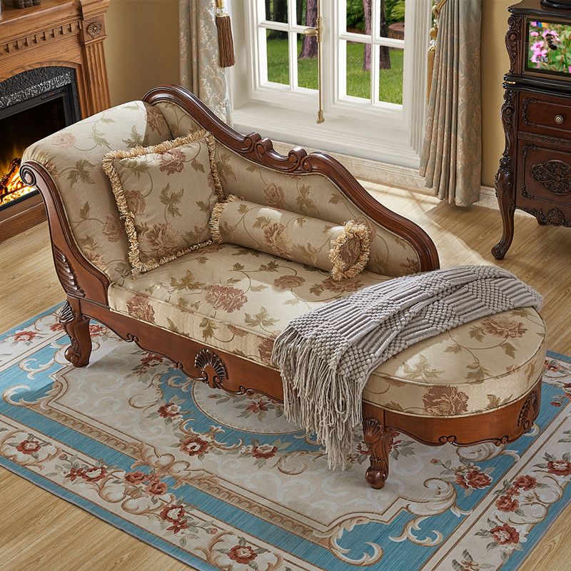 Living Room Chaise Rolled Arms Traditional Chaise Lounge with Cotton Upholster