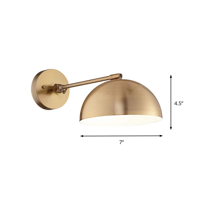 Adjustable Dome Metal Wall Sconce Farmhouse 1 Light Living Room Lighting Fixture in Brass