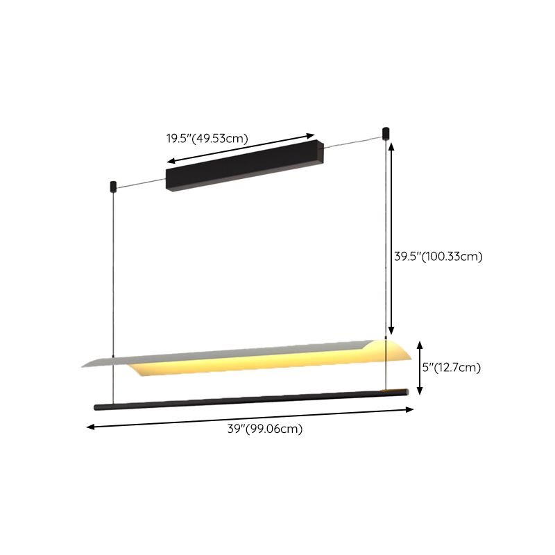Black and White Kitchen Island Fixture Linear Modern Iron Pendant Light