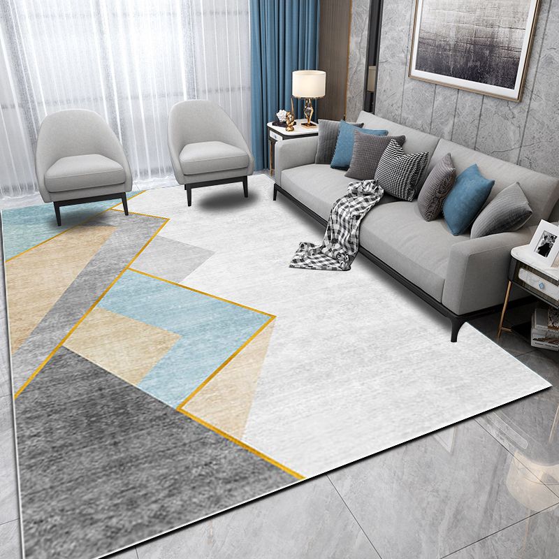 Geometric Area Rug Modern Contrast Panel Carpet Polyester Living Room Carpet with Non-Slip Backing