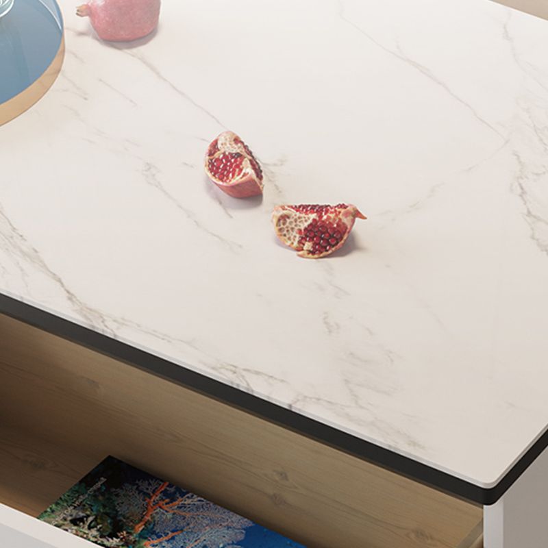 Slate Top 4 Legs Coffee Table with Storage Drawers Contemporary White