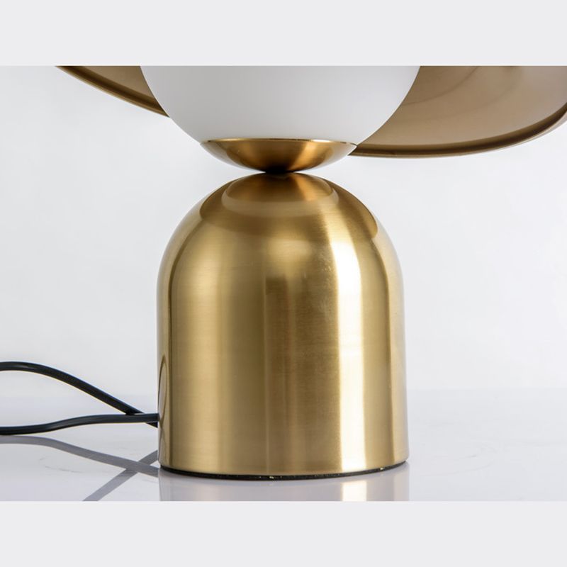 Gold Hat Shaped Table Light Postmodern Style 1 Bulb White Glass Night Stand Lamp