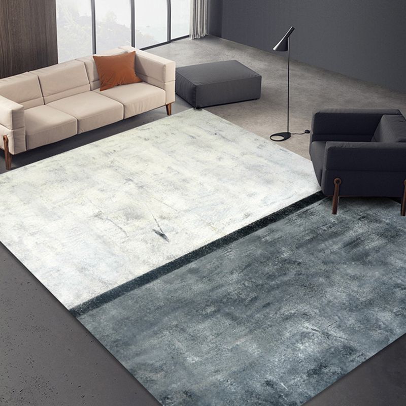 Modern Blue Carpet Color-Blocked Polyester Area Rug Anti-Slip Backing Rug for Living Room