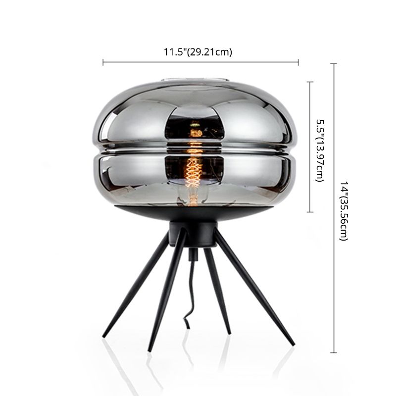 Black Drum Indoor Table Lamp in Modern Creative Style Wrought Iron Table Light with Glass Shade