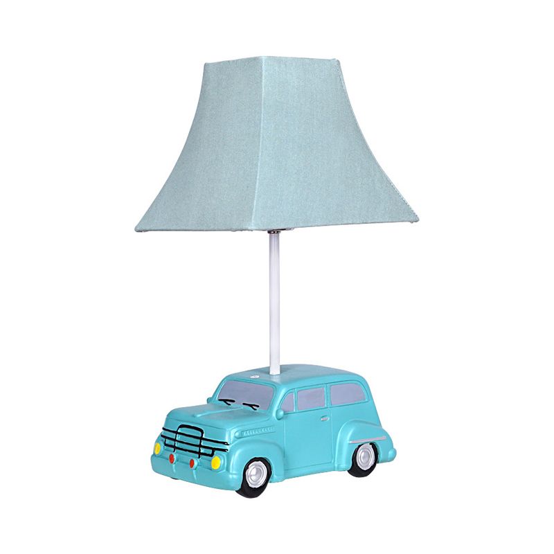 Green Car Nightstand Lamp Kids 1 Bulb Resin Table Lighting with Pagoda Fabric Lamp Shade