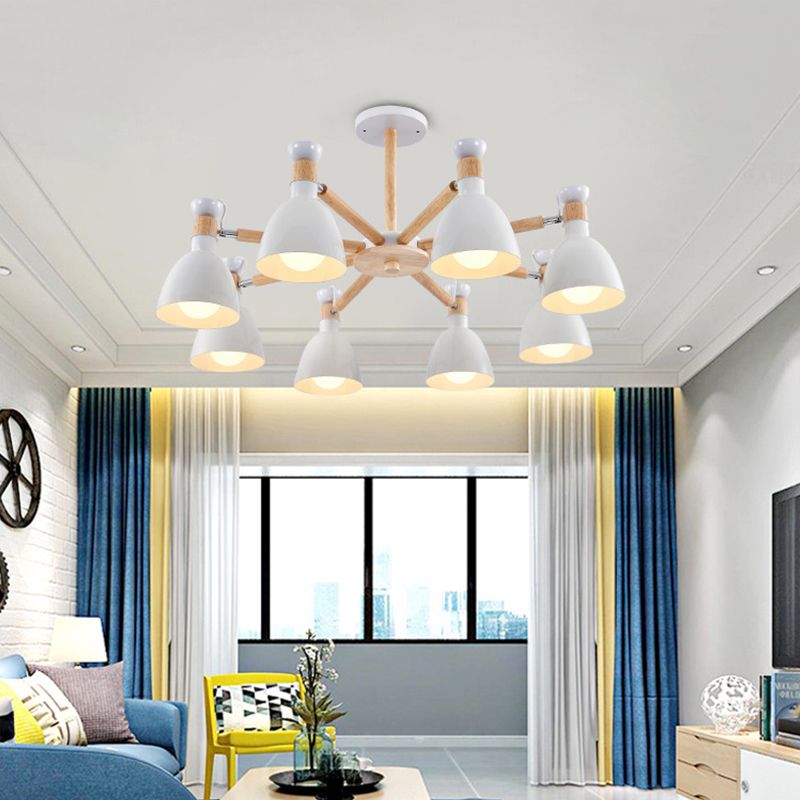 Macaron Style Bell Chandelier Lighting Metal Bedroom Hanging Light avec une tige en bois