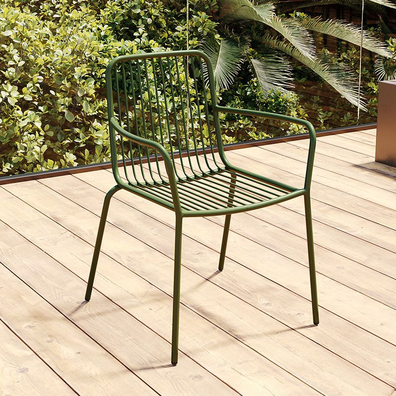 Outdoor Patio Arm Chair Metal Industrial Chairs with Slat Back