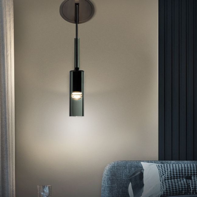 Half Cylinder Shade Crystal Wall Sconce Modern 1 Light Wall Mount Light Fixture in Black