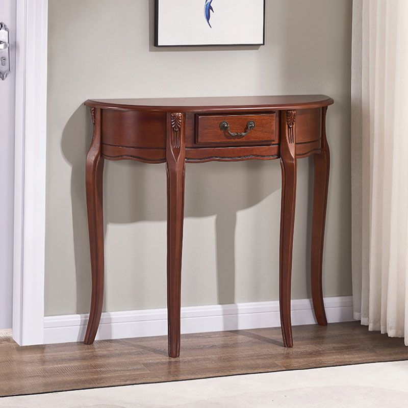Rubbered Wood Console Table Mid-Century Modern Half Moon Accent Table for Hall