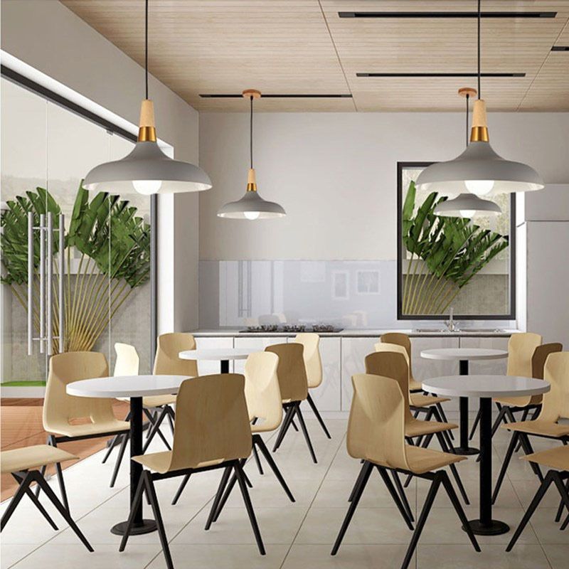 Macarons Industrial Barn Shade Pendant Light Metal 1-Light Restaurant Pendant Lighting with Wooden Top