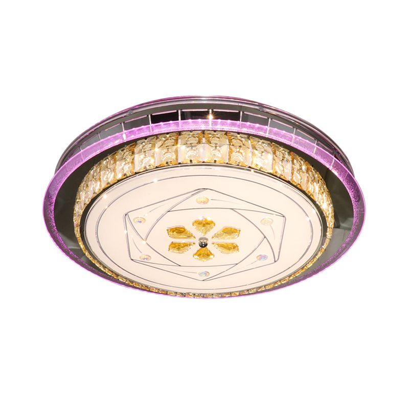 LED Clear Cut Crystal Blocks Light Fixture Modern Stainless-Steel Round Bedroom Flush Mount Lamp