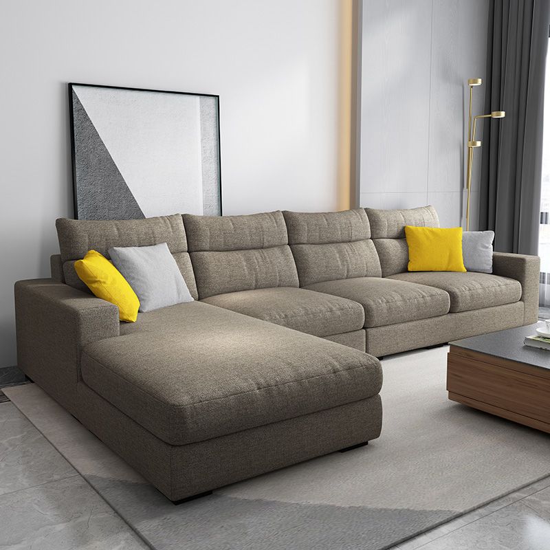 Contemporary Linen Square Arm Sofa & Chaise for Living Room
