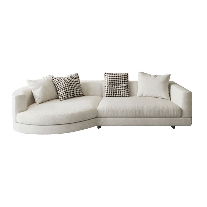 Flannelette Sectional Square Armrest Latex/down Upholstery Filled White Sofa