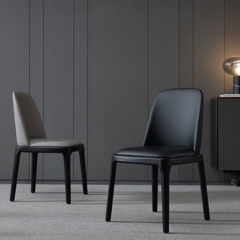 Leather Industrial Restaurant Side Chair Parsons Gray Dining Chair with Black Legs