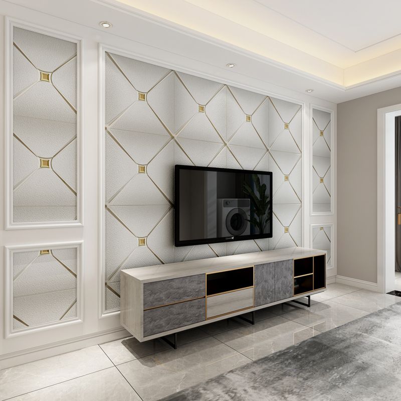 Flock Material Wallpaper Lattice Pattern Geometric Textured Wall Decor with Diamond