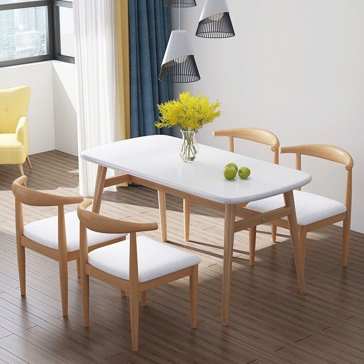 Rectangular Solid Wood Dining Table Modern Furniture with 4 Legs in Matte Finish