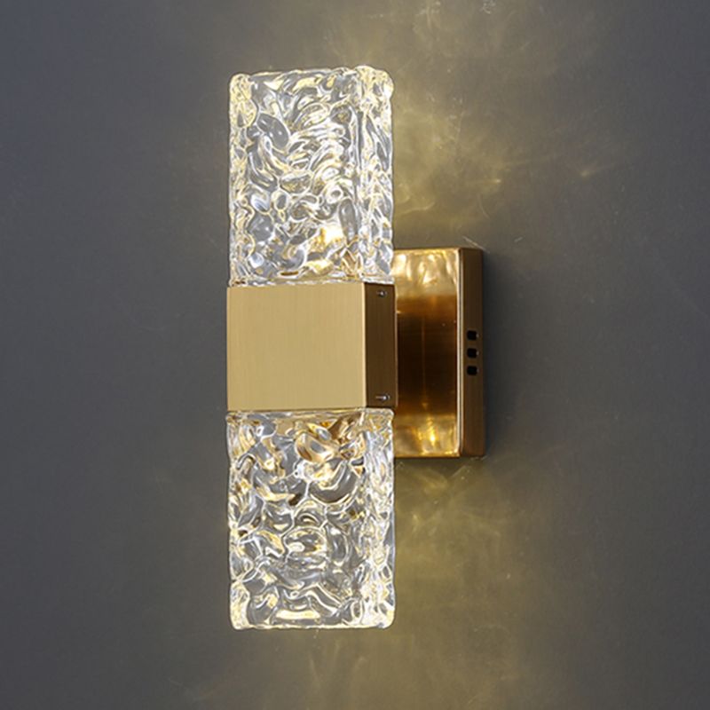 Nordic Style Metal Wall Light Cuboid LED Wall Sconce with Crystal for Bedroom