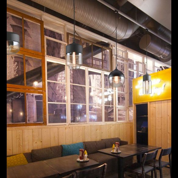 Lampada ombreggiata in vetro appeso a sospensione industriale Riduccante a sospensione Black in nero