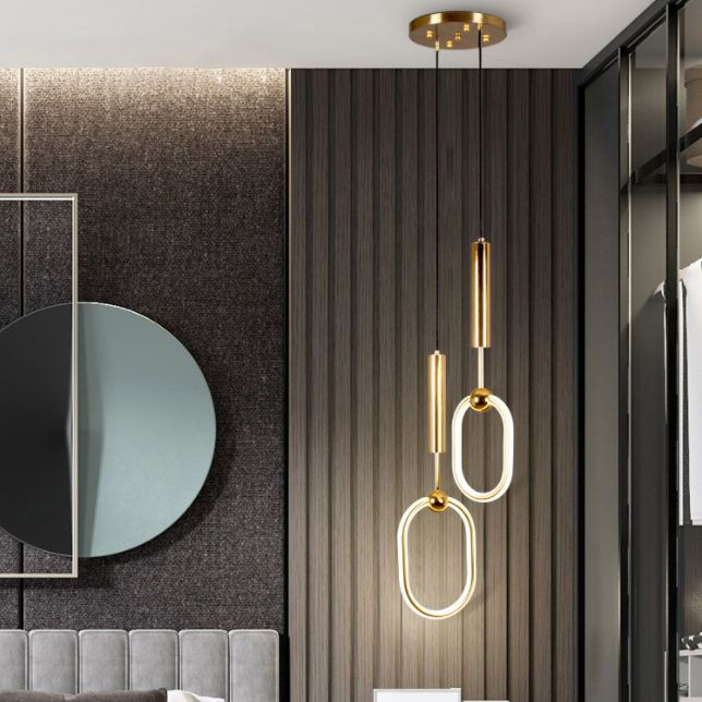 Wrought Iron Gold LED Pendant Light in Modern Luxury Style Acrylic Linear Hanging Lamp for Bedroom