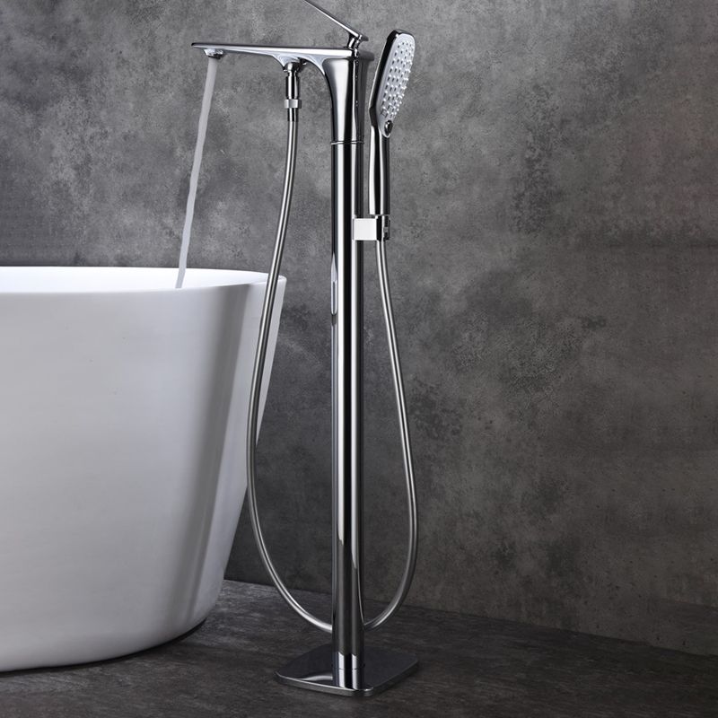 Floor Mounted Copper Freestanding Tub Filler Swivel High Arc Tub Filler Trim
