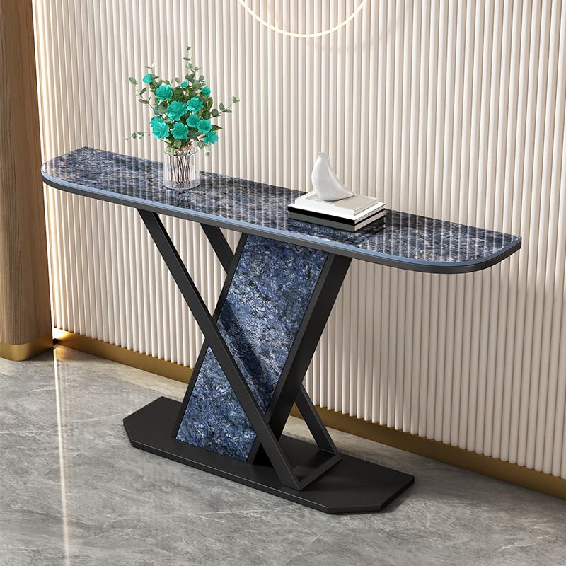 Glam Style Half Moon Console Table with Pedestal Base for Hall Accent Table