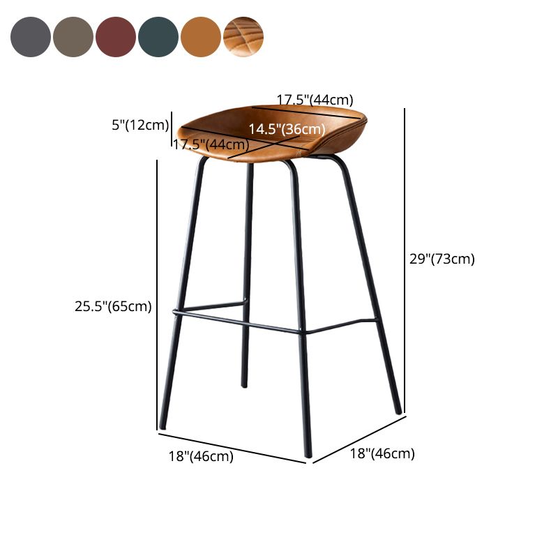 Industrial Metal Distressed Barstool Indoor Tall Stool with Leather Seat