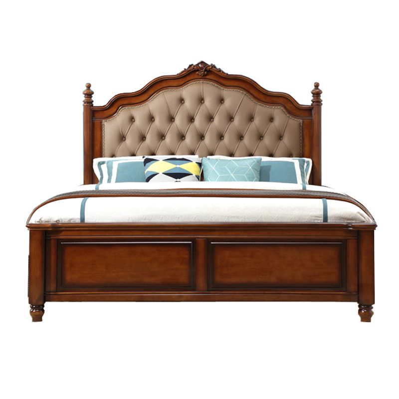 Tufted Upholstered Standard Bed Solid Wood King Bed in Brown of 72.8" H