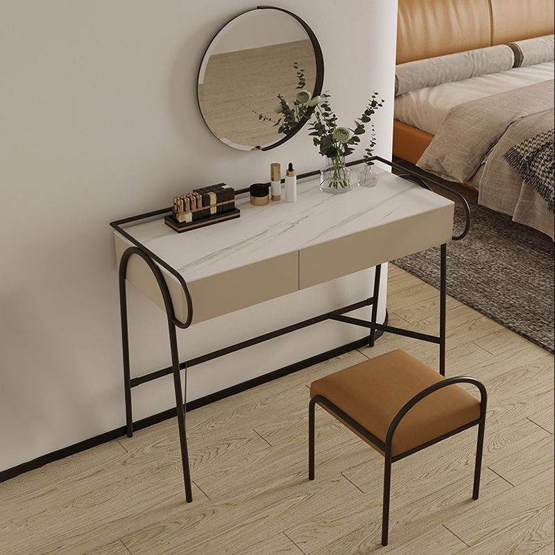 Stone Top Mirrored Make-up Vanity Metal Dressing Table Set with Stool