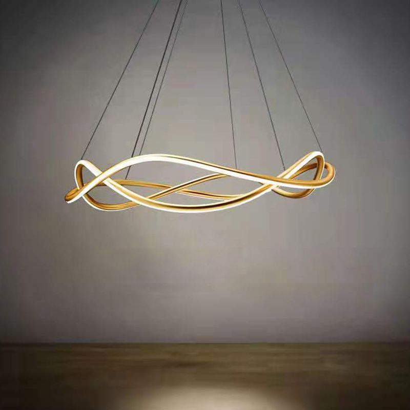 2 Lights Wave Pendant Chandelier Modern Style Metal Hanging Lamps