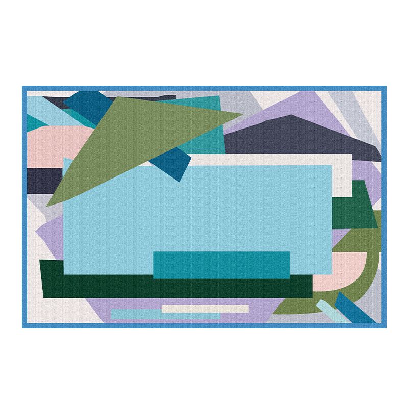 Blue Geometry Print Rug Polyester Contemporary Rug Washable Rug for Home Decor